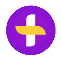 a purple circle with a yellow and white cross in it