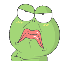 a cartoon of a green frog with an angry expression