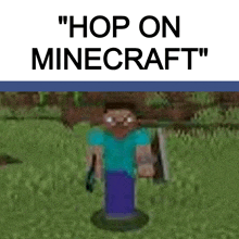 a screenshot of a video game with the words " hop on minecraft "