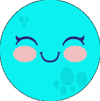 a blue circle with a smiling face and pink cheeks