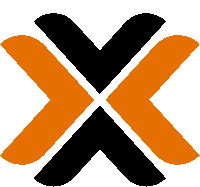 a black and orange x shaped logo on a white background