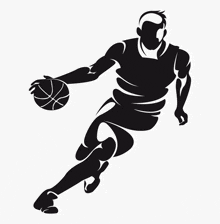 a silhouette of a basketball player dribbling the ball