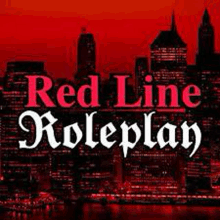 the logo for red line roleplay shows a city skyline at night .