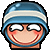 a pixel art of a person wearing a blue helmet and smiling .