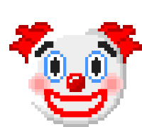 a pixel art of a clown 's face with red ears