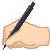 a hand is holding a pen and writing on a white background