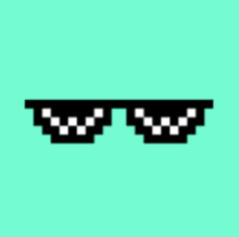 a pair of pixelated sunglasses with white squares on them on a green background .