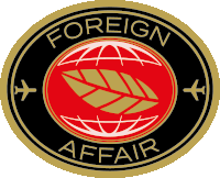 a foreign affair logo with a globe and a leaf