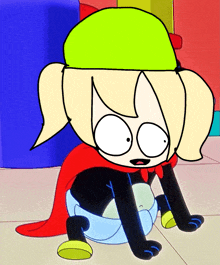 a cartoon character wearing a diaper and a green hat