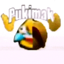 a close up of a cartoon character with the word pukimak written above it