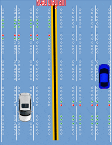 a blue car is driving down a highway with the words road diagram above it