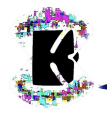 a black letter k is surrounded by a colorful design