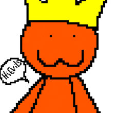 a pixel art drawing of a cartoon character with a yellow crown on his head