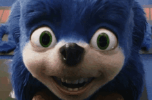 a close up of a sonic the hedgehog with green eyes