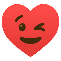 a red heart with a smiling face winks one eye