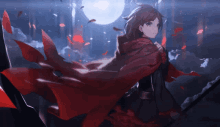 a girl with a red cape holding a scythe