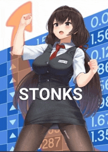 a picture of a girl that says stonks