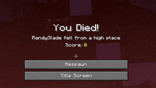 a screenshot of a video game that says ' you died '