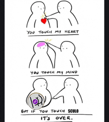 a cartoon of a person touching another person 's heart