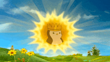 a cartoon sun with a penguin on it