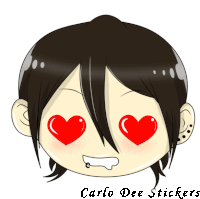 a cartoon of a person with hearts in their eyes and the words carlo dee stickers below it