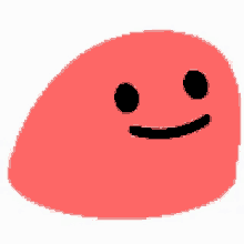 a red blob with a black face and a smile on it .