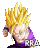 a close up of a cartoon character with yellow hair and a purple jacket .