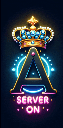 a neon sign that says server on with a crown on top of the letter a