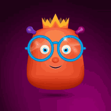 a cartoon character wearing glasses and a crown on his head