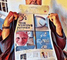 a person is holding a newspaper that says the ventivo journey