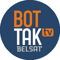 a blue circle with the words bot tak tv written on it