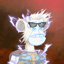 a cartoon of a monkey wearing sunglasses with lightning coming out of his hair