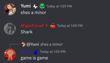 a screenshot of a conversation between yumi mystical shark and atlas