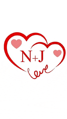 a red heart with the letters n and j inside