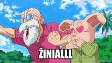 a cartoon of a man and a pig with the word ziniall on the bottom right