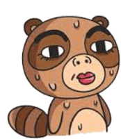 a cartoon of a raccoon with a funny face and a sweaty face .