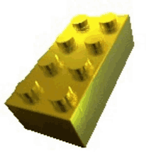 a gold lego brick with holes in it on a white background