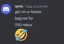 a screenshot of a discord conversation between syno and another person