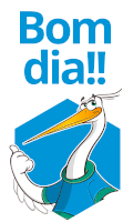 a cartoon stork giving a thumbs up in front of the words bom dia !!