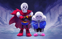 papyrus and sans standing next to each other in the snow