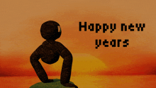 a happy new years greeting card with a cartoon figure