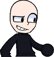 a cartoon character with a bald head is wearing a black turtleneck sweater .