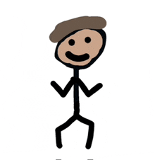 a stick figure wearing a beret and smiling