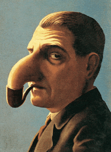 a painting of a man with a very large nose smoking a pipe