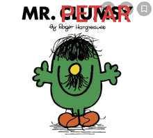 a green cartoon character with a beard is on the cover of a book titled mr. petunash by roger hargreaves