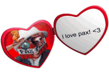 a heart shaped valentine 's day card that says " i love pax "