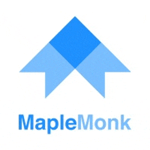 a maplemonk logo with a blue arrow pointing upwards