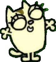 a cartoon drawing of a cat with glasses and a green outline .