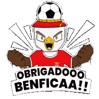 a cartoon of an eagle holding a soccer ball with the words obrigadoo benficaa