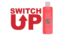 a red switch up logo with a red remote